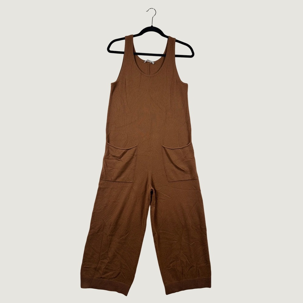 Everlane Jumpsuit Womens Cashmere Knit Wide Leg M Sleeveless Overalls Brown Soft
